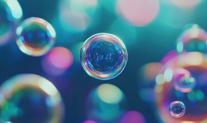 Wall Mural - Abstract macro shot of colorful bubbles floating in liquid, vibrant hues blending dynamically, artistic and surreal composition, clean and sharp