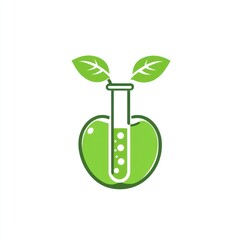 Wall Mural - Apple Science Logo Design, Green Apple, Test Tube, Science Concept, Eco-Friendly, Modern Image