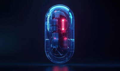 Wall Mural - Futuristic capsule design with glowing elements on a dark background.