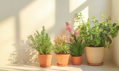 Wall Mural - Gardening Concept. Garden Flowers and Plants on a Sunny Background