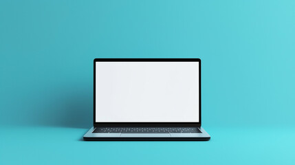 black laptop computer with blank screen isolated on blue  background