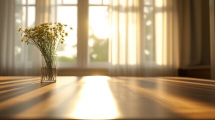 Wall Mural - Vase of Flowers on a Table in Golden Sunlight