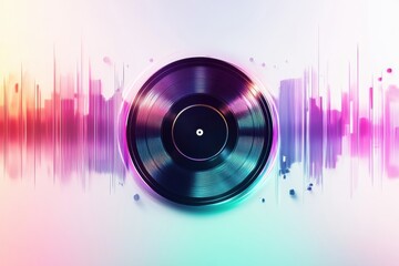Leinwandbilder - Colorful vinyl record with sound waves and vibrant light effects showcasing music and art creativity. Generative AI