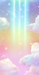 Wall Mural - Pastel sky, rainbow beams, clouds, fantasy background, design