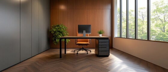 Wall Mural - modern office interior with desk and greenery