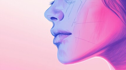 Canvas Print - Female profile with artistic color gradients showcasing features and subtle cracks during artistic expression. Generative AI