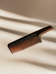 Poster - Elegant brown comb resting on a soft surface with natural shadows revealing its fine craftsmanship and design details. Generative AI