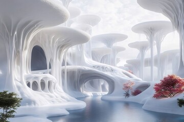 Wall Mural - Surreal white cave river fantasy landscape