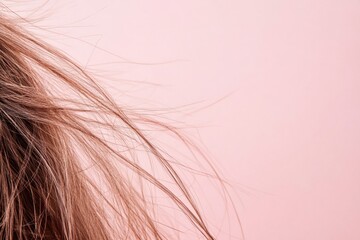Aufkleber - Frayed hair tips with split ends against a soft pink background and space for additional text. Generative AI
