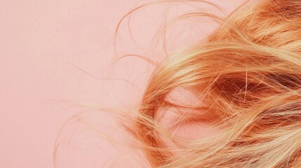 Aufkleber - Frayed hair tips with split ends captured on a soft pastel background creating a delicate close up view of hair texture. Generative AI