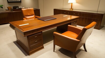 Elegant Executive Office Workspace With Leather Chairs