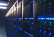 © Jannik - a data center with rows and lines of computer equipment in a server room interior on a blue background