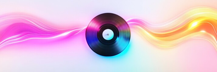 Aufkleber - Colorful vinyl record with sound waves emanating from its center creates a vibrant atmosphere of music and creativity. Generative AI