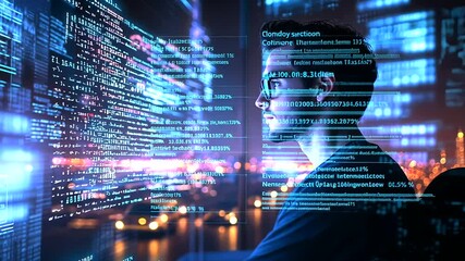 Wall Mural - cutting-edge coding interface featuring dynamic cybersecurity graphics.