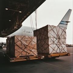 Aufkleber - Cargo is loaded onto an aircraft at a busy airport during daylight hours. Generative AI
