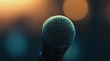 Leinwandbilder - Close up view of microphone ready for performance at a vibrant music venue during evening hours. Generative AI