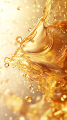 Leinwandbilder - Close-up of golden liquid flowing with sparkling droplets, creating dynamic motion and shimmer, symbolizing energy, luxury, and freshness
