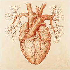 Poster - Detailed anatomical illustration of a human heart showcasing arteries and veins in realistic style. Generative AI