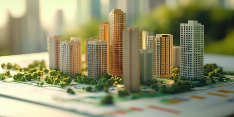 Fototapete - Investor discussing real estate investment strategies with charts and property visuals, presented in a clear and professional layout.