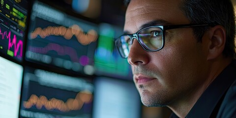 Fototapete - Financial advisor showcasing investment strategies with in-depth charts and graphs in an informative, professional setting.