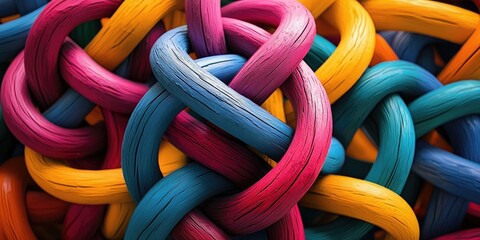 Canvas Print - a detailed view of interlocking geometric shapes with intricate patterns in bold colors, creating an