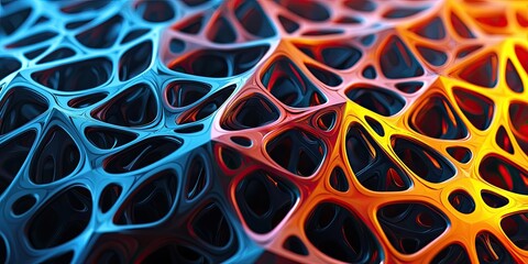 Canvas Print - a detailed view of interlocking geometric shapes with intricate patterns in bold colors, creating an