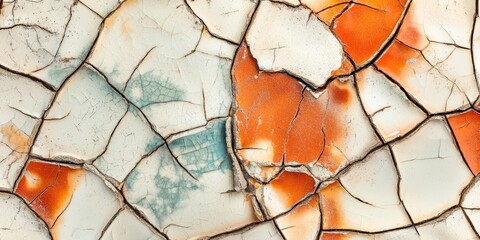 Poster - Macro shot of an old, cracked porcelain surface with faded colors, ideal for capturing an antique, timeless look.