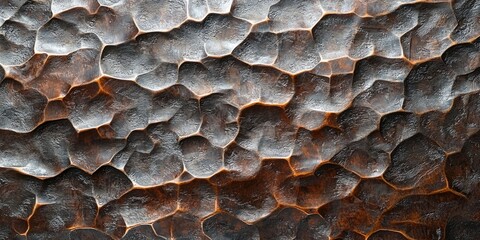 Fototapete - High-resolution close-up of hammered metal with irregular patterns and deep texture, perfect for bold, industrial designs.