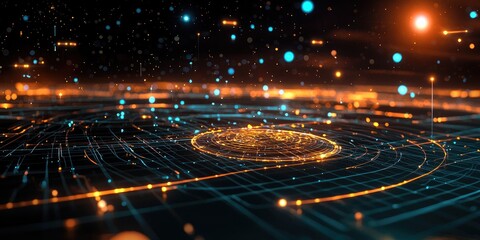 Poster - An advanced space software interface with glowing grids, tools for star mapping, and features for planetary alignment.