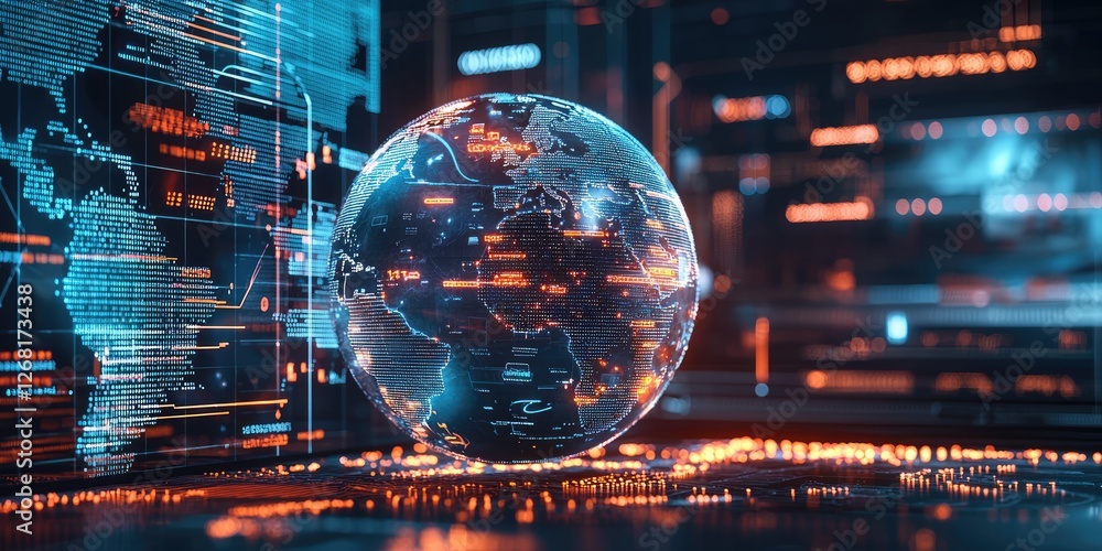 Futuristic Globe Visualization with Digital Map and Data Overlay for ...