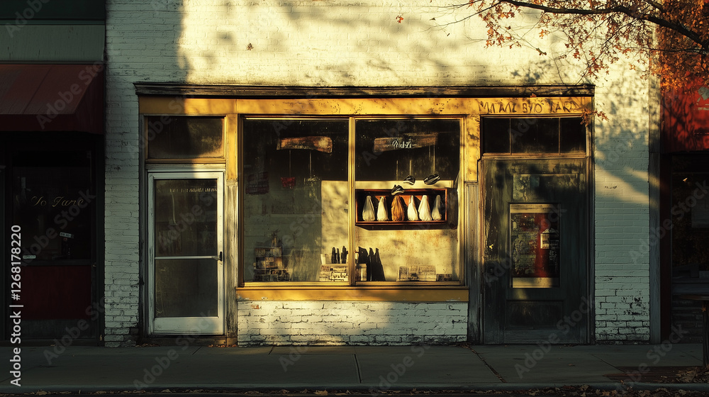 Vintage brick-and-mortar store featuring contrasting gold accents and ...