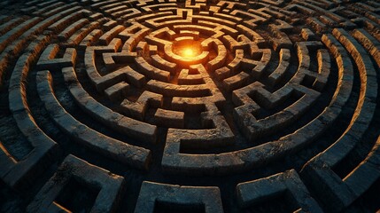 stone circular maze with glowing center.