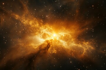 Wall Mural - glowing nebula with vibrant orange and yellow hues in deep space.