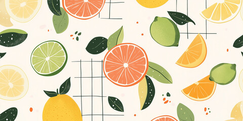 Seamless pattern of fruit shapes in pastel colors, offering a fresh and playful design for creative projects