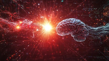 Wall Mural - abstract digital brain concept; neural network connection; artificial intelligence; data flow.