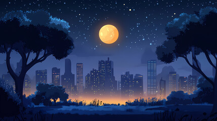 Wall Mural - night cityscape moonlit