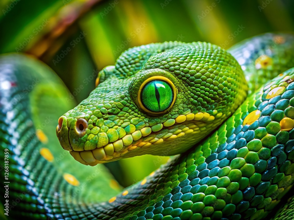 Emerald Green Tree Python of Jayapura, Papua, Indonesia - Portrait ...