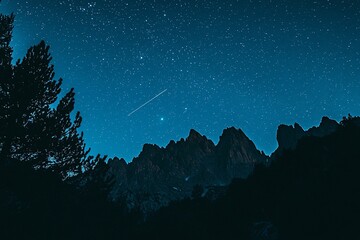 Wall Mural - starry night sky over silhouetted mountain range.