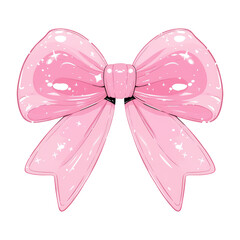 Wall Mural - shiny pink bow with sparkles and glossy finish, isolated on transparency background, exudes playful and whimsical charm. Perfect for decoration or gift wrapping