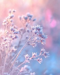 Wall Mural - frost-covered plants in soft, pastel light.