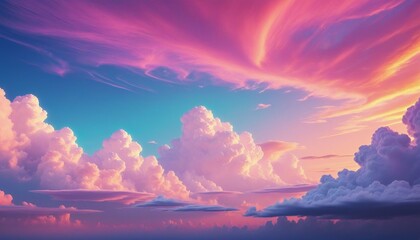 Wall Mural - Vibrant Neon Fantasy Sky with Floating Abstract Clouds