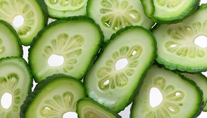 Wall Mural - Freshly Sliced Cucumber on White Background: A Healthy Vegetable for Salads and Snacks