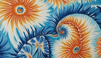 Poster - Colorful Abstract Batik Spiral Tie-Dye Design with Blue and White Patterns for Fabric and Textile Applications