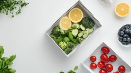 Wall Mural - Minimalist packaging design, boxed healthy food, clean and modern aesthetic. 