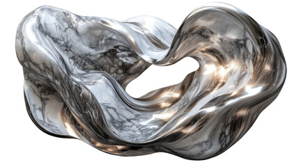 Metallic marble texture forming an abstract loop on transparent background