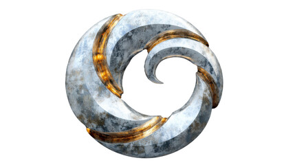 abstract metallic silver and gold circular shape on transparent background
