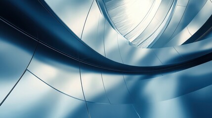 Wall Mural - Abstract close-up of a metallic spiral creating a mesmerizing visual in shades of blue and silver.