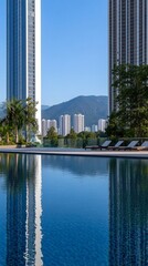 Cityscape poolside relaxation; urban oasis