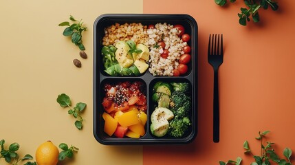 Wall Mural - Vegan meal boxes with plant-based foods, eco-conscious packaging design.