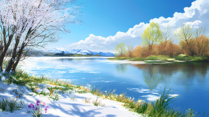 Wall Mural - tranquil lakeside view